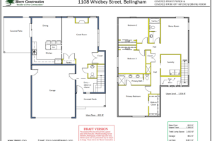 Timber Creek Lot 1 main floor plan: garage, kitchen with island, dining, great room, pantry, entry, and covered porch.
